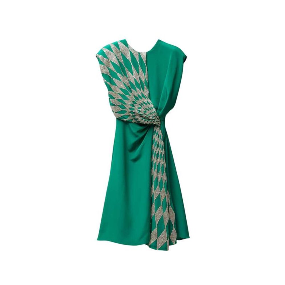 Versace Women Silk Midi Evening Dress With Embroidery